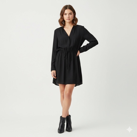 Nili Lotan Dresses & Skirts - NILI LOTAN Henley Button Down Silk Dress Black Size Medium Luxury Minimalist